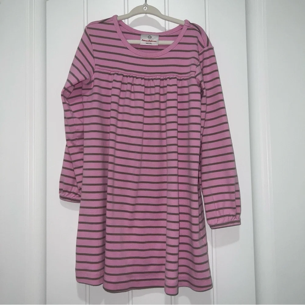 Hanna Andersson Girl’s Pink With Green Stripes Long Sleeve Dress Size 100cm/5